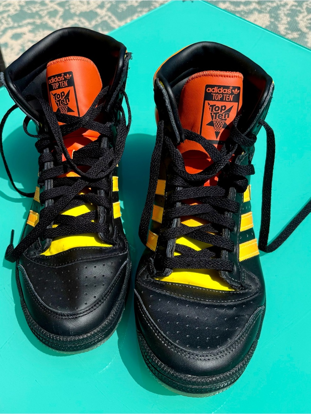 adidas Top Ten High-Top Sneakers in Black, Yellow & Orange